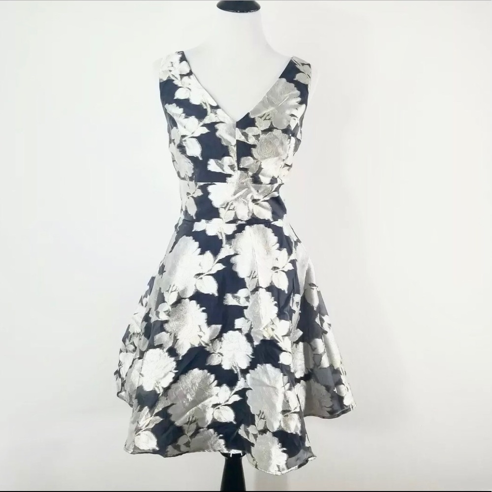 Nicole Miller BLUE/GOLD Floral Cocktail Dress 2